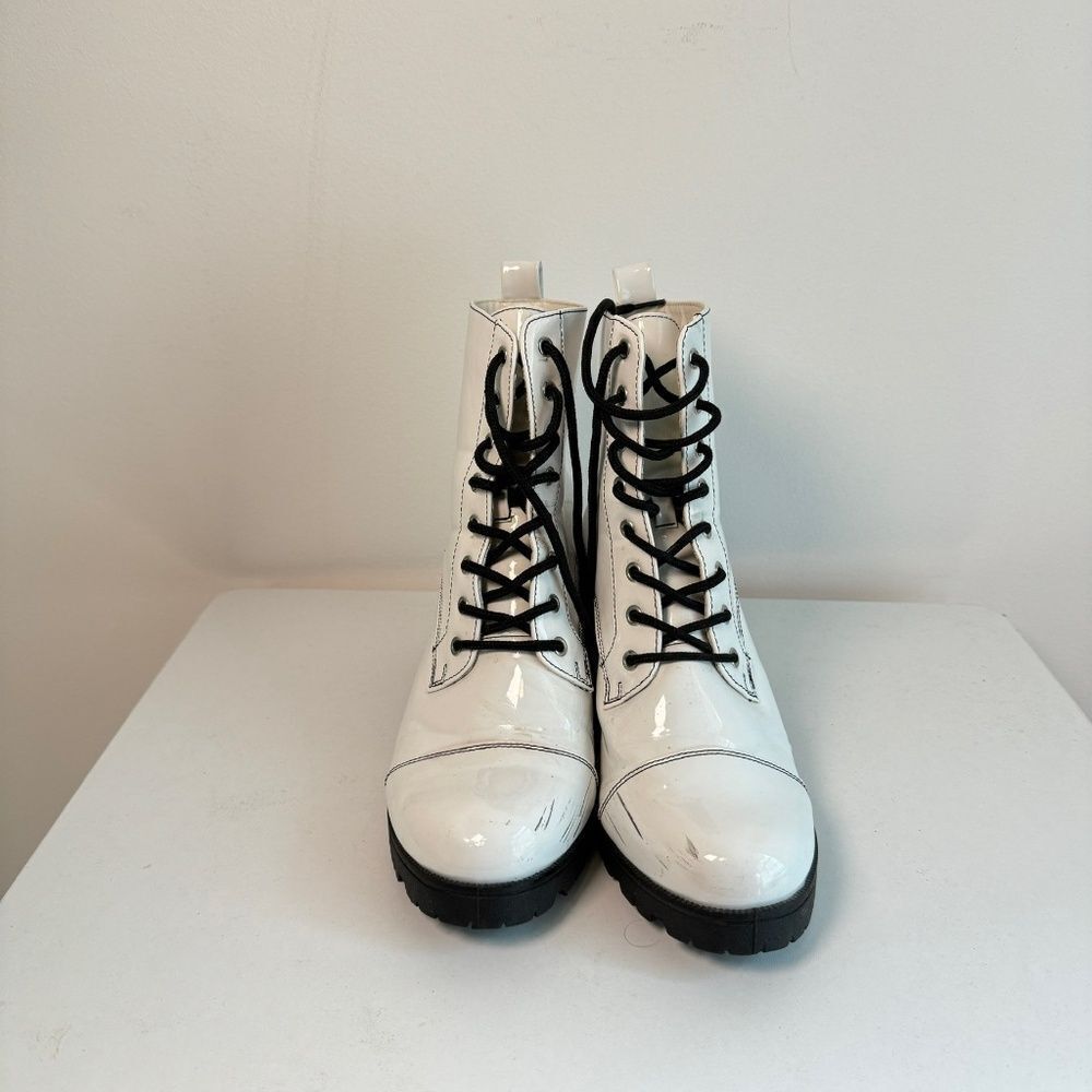 Qupid- White Heeled Combat Boots